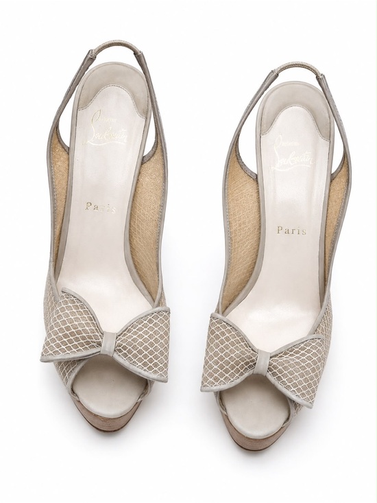 Christian Louboutin Shoes - Christian Louboutin Neutral Beige Bow Peep-Toe Slingback Heels